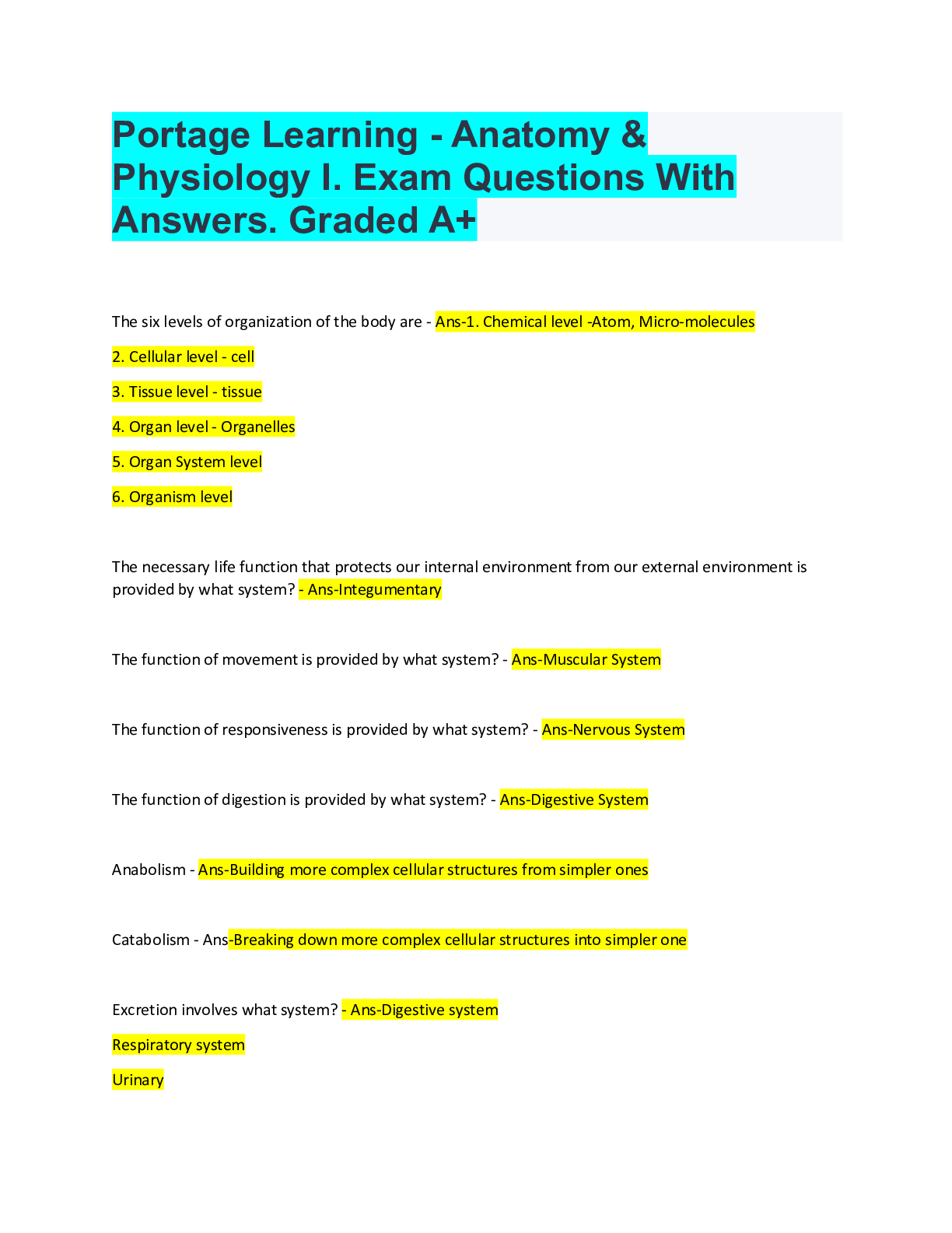 Preview of Portage Learning: A&P 1 Module 5 - Muscular System 2022